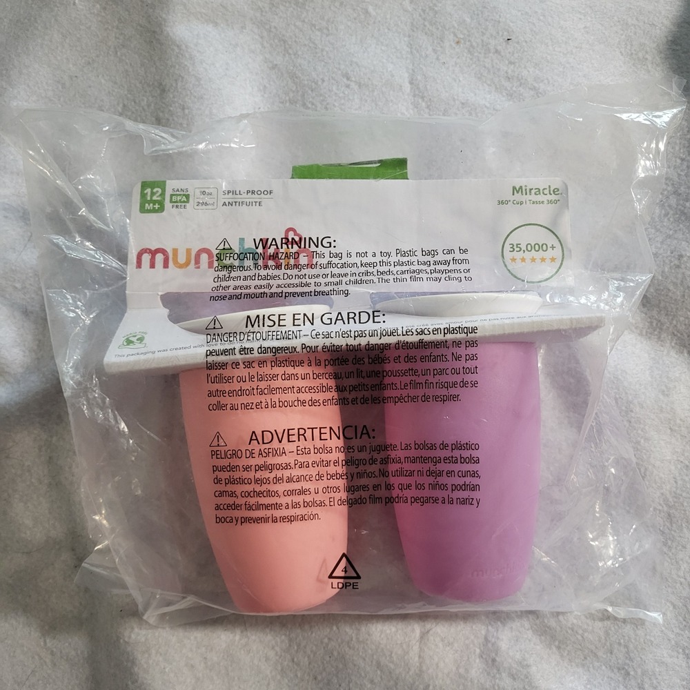 2 New Munchkin Sippy Cups Spill Proof Miracle 360 10 Ounce 12 M+ Months Plus
